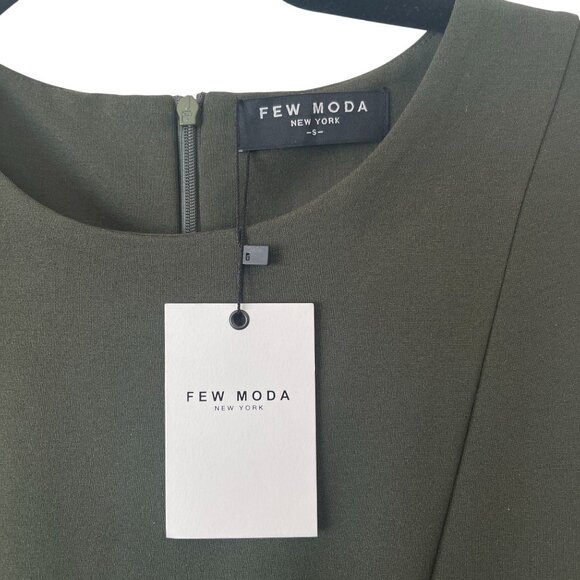 Few Moda Size S Side Ruffle Midi A-Line Flare Dress Green Olive Career - Picture 3 of 9